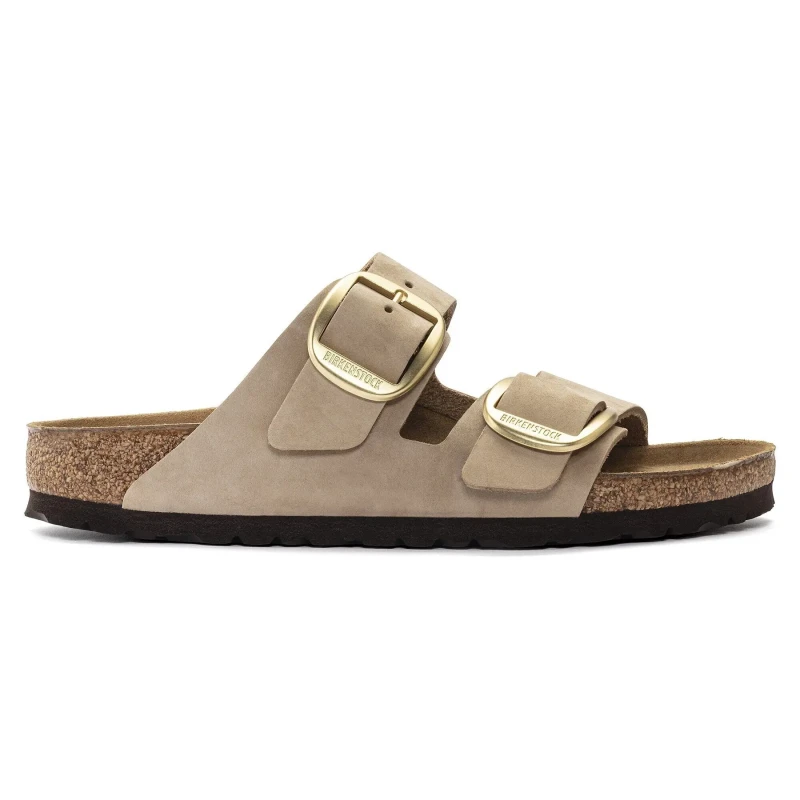 Image of Birkenstock Womens mules Birkenstock Arizona Big Buckle Nubuck Leather Beige Female 35 Etroit