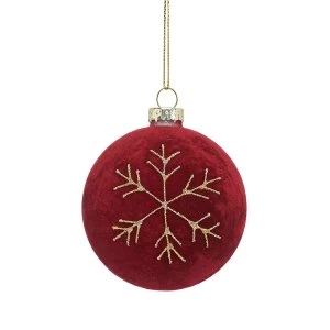Image of Sass & Belle Red Flocked Bauble with Snowflake