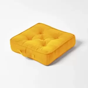Image of Homescapes - Mustard Yellow Rajput Ribbed Cotton Floor Cushion - Mustard