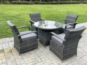 image of Fimous 4 Seater Outdoor Dark Grey Rattan Dining Set with Medium Round Table