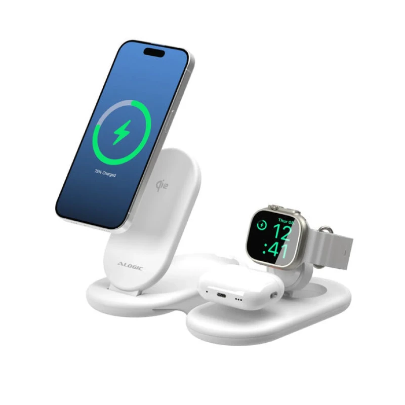 Image of ALOGIC PackAway 3in1 Qi2 Wireless Charging Stand - White