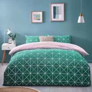 image of Spectrum Geometric Duvet Cover Set Blush/Green