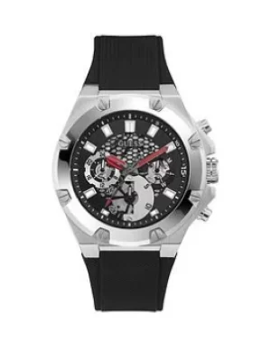 image of Guess Third Gear Silicone Mens Watch, Black, Men