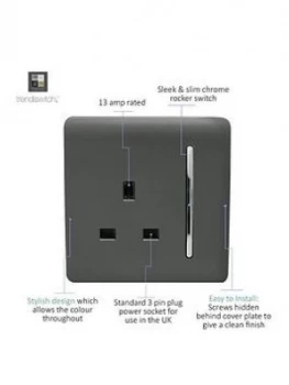Image of Trendiswitch 1G 13A Switched Socket Charcoal