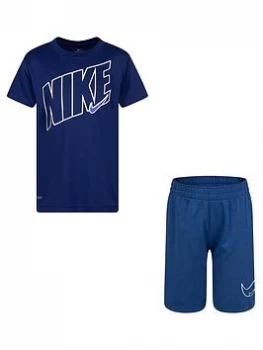 Image of Nike Younger Boys 2 Piece Dri-fit Sport Short Sleeve T-Shirt and Shorts Set - Blue Size 5-6 Years
