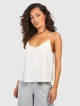 image of Boohoo V Neck Cami - Cream, Size 10, Women