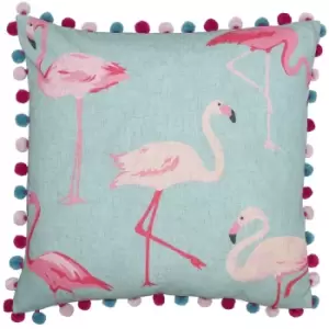 image of Flamingo Printed Cushion Duck Egg, Duck Egg / 50 x 50cm / Cover Only