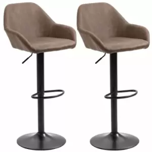 image of HOMCOM Adjustable Bar Stools Set Of 2 PU Leather And Steel Base Dark Brown