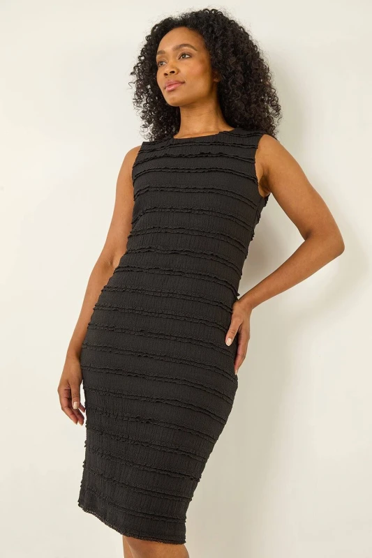 Image of Roman Womens Petite Ruffled Stretch Dress in Black Size: 18 Black Female 18