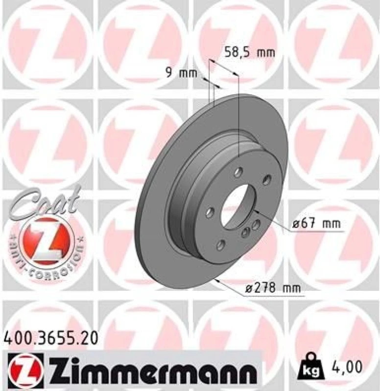 Image of ZIMMERMANN Brake disc ZIMMERMANN 400.3655.20