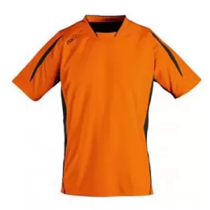Image of SOLS Mens Maracana 2 Short Sleeve Football T-Shirt (L) (Orange/Black)