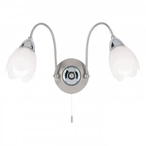 Image of 2 Light Indoor Wall Light Satin Chrome with Matt Opal Glass, E14