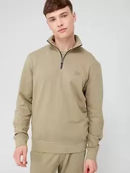 Image of BOSS Zetrust Quarter Zip Sweatshirt, Light Green, Size 2XL, Men