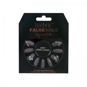 image of Technic Squareletto Grey Embellished False Nails