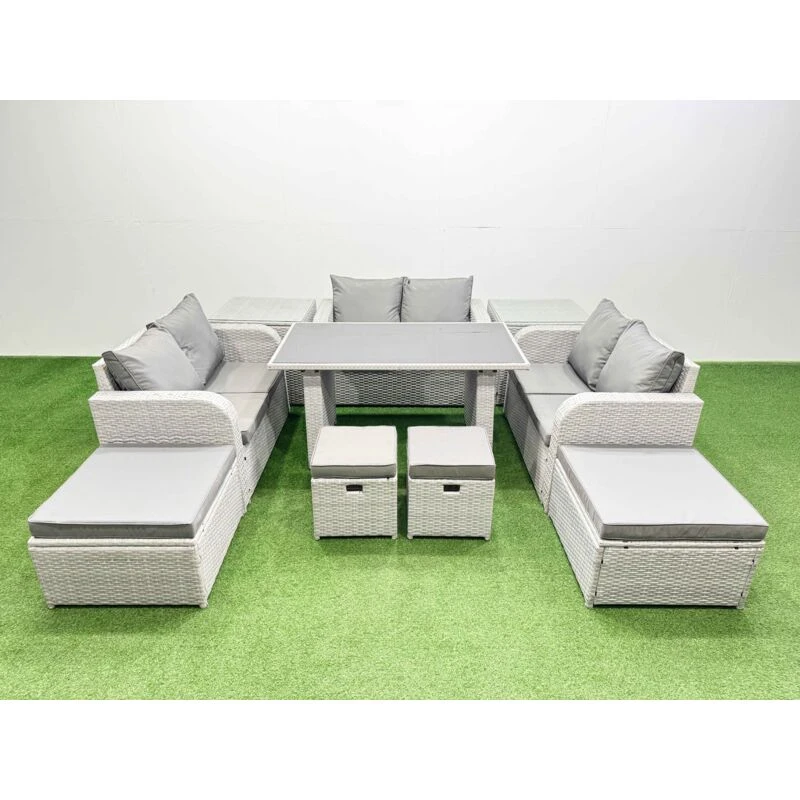 Image of Fimous 10 Seater Patio Garden Furniture Sets with 4 Stools Light Grey Light Grey Unisex