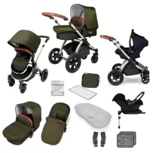 image of Ickle bubba Stomp V4 All-in-One Travel System With Isofix Base - Chrome / Woodland