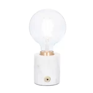 Image of Solid Marble with Brushed Gold Accents Exposed Bulb Table Lamp Base