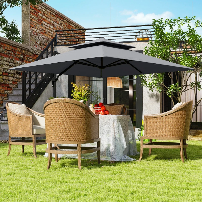 Image of Outsunny 360° Cantilever Parasol Roma Umbrella w/ Base Weights, Light Grey Light Grey