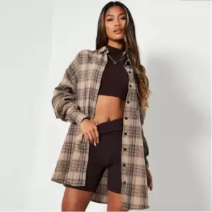 I Saw It First Oversized Brushed Check Shirt Dress - Brown