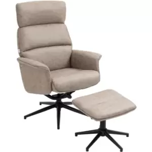 image of Homcom - Swivel Recliner Chair w/ Ottoman Adjustable and Removable Headrest Khaki - Khaki