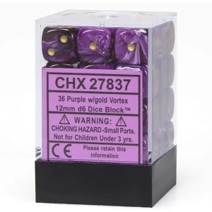 image of Chessex 12mm d6 Dice Block: Vortex Purple/gold