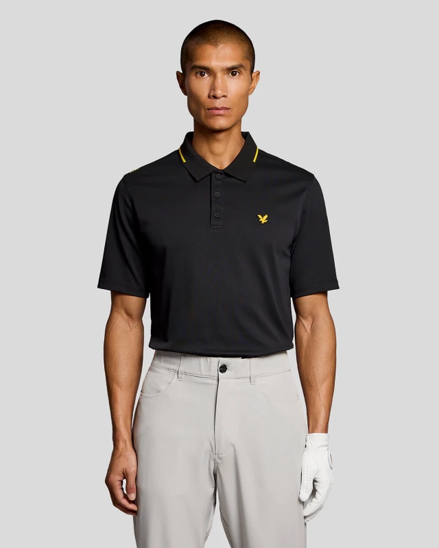 Image of Lyle & Scott Mens Golf Tipped Technical Polo Shirt in Black