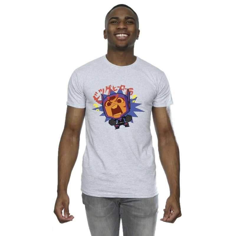 Image of Disney Men Big Hero 6 Baymax Hiro Angry Manga T-Shirt in Grey Size: Small Grey S Male 5059934892484