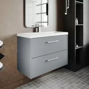 Image of Juno Wall Hung 2-Drawer Vanity Unit with Basin 2 800mm Wide - Coastal Grey - Hudson Reed