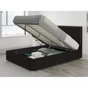 Image of Presley Ottoman Upholstered Bed, Kimiyo Linen, Charcoal - Ottoman Bed Size Double (135x190)