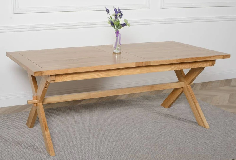 Image of Thats Furniture Vermont 200 - 240cm Cross Leg Large Oak Extending Dining Table in Light Oak Light Oak Unisex