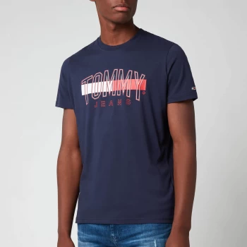 image of Tommy Jeans Mens Flag Tommy T-Shirt - Navy - XXL