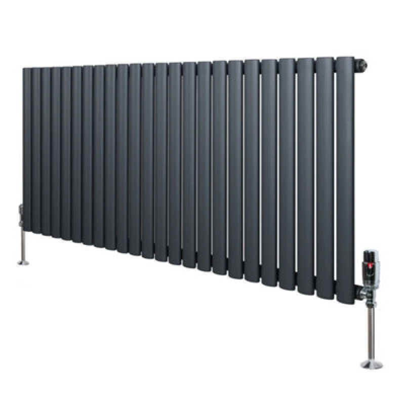 Image of Monstershop Oval Single Column Radiator & Valves - 600mm x 1440mm - Anthracite in Grey Grey Unisex