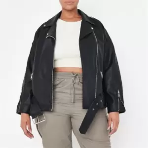 image of Missguided Plus Size Faux Leather Belted Biker Jacket - Black