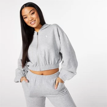 image of Jack Wills Zip Up Crop Hoodie - Grey