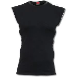 Image of Gothic Rock Zip Side Ribbed Gothic SleevelesSleeveles Mens Large T-Shirt - Black