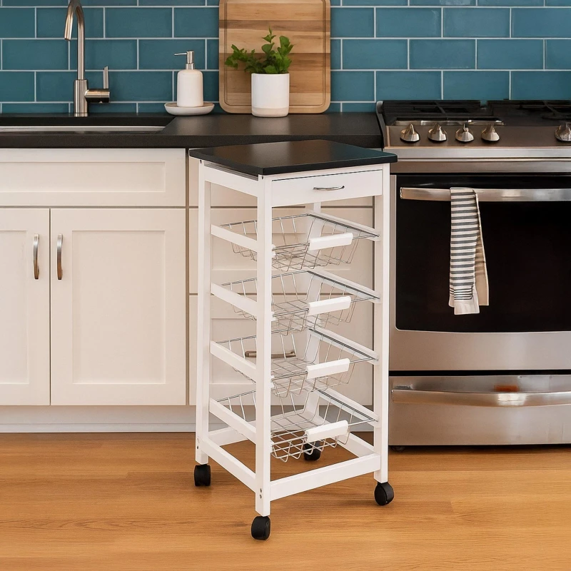 Image of Lassic Chef Vida 4 Tier Wooden Kitchen Trolley White unisex 4 Tier