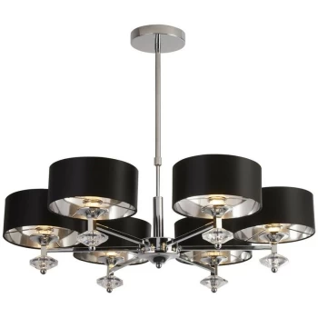 image of Searchlight NEW ORLEANS - 6 Light Chrome Ceiling Pendant with Black Shades, Silver Inner