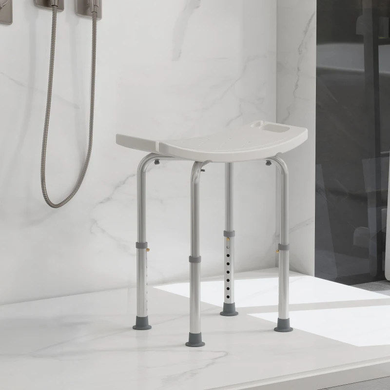 Image of HOMCOM Bath Shower Chair Bench Portable Medical Stool Adjustable Back Cream