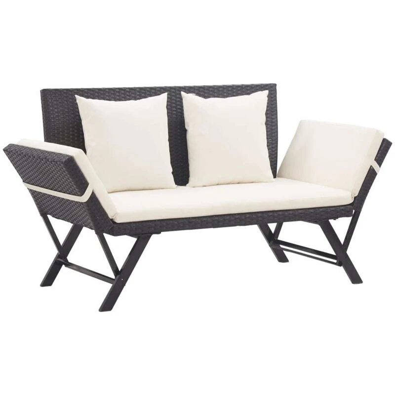 Image of VIDAXL Garden Bench with Cushions Black 176cm Poly Rattan Vidaxl 8720286699270