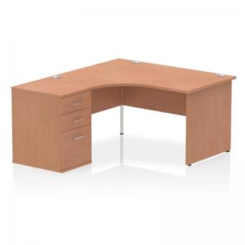 Image of Impulse Impulse 1400mm Left Crescent Office Desk Beech Top Panel End Leg Workstation 600 Deep Desk High Pedestal IWSLP146BCH