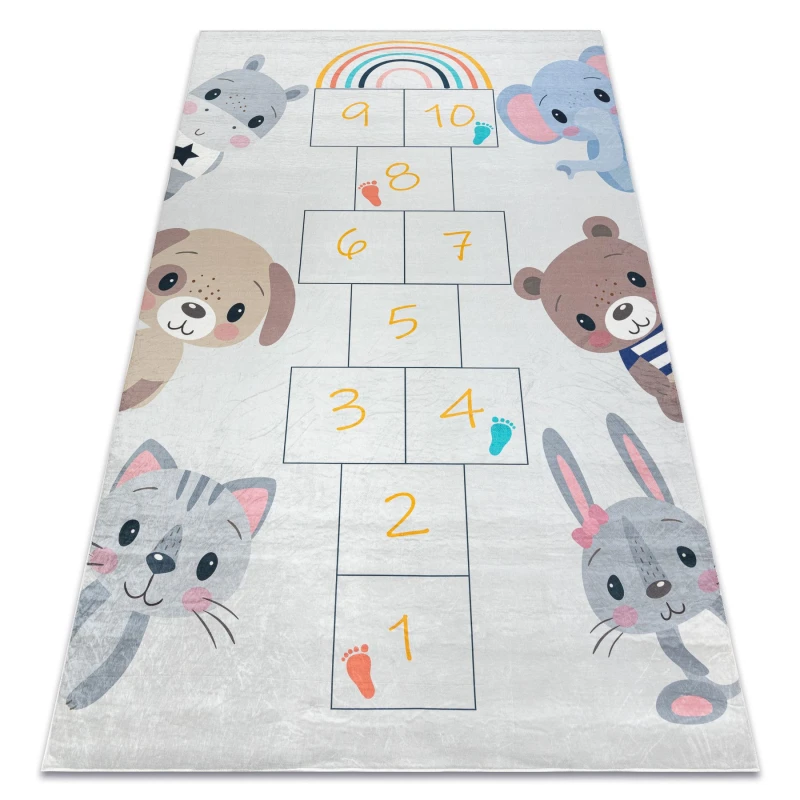 Image of RugsX Bambino 43092 Washing Carpet Animals, Hopscotch For Children Anti Slip - Grey / Ye 120X170 Cm