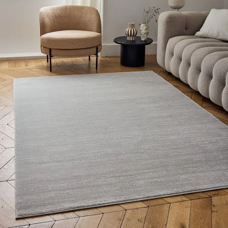 Image of THE RUGS Carmel Modern Area Rug & Runner Striped Design Stain Resistant in Grey Size: 120cm x 170cm Grey Unisex 120cm x 170 cm