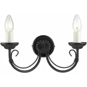 image of Loops - Twin Wall Light Gothic Style Wire Bound Arm Ivory Candle Tube Black LED E14 60W