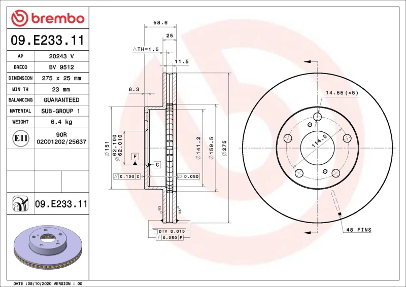 Image of BREMBO Brake disc BREMBO 09.E233.11