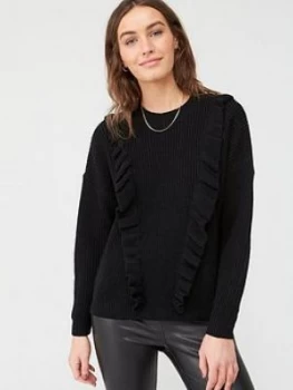 image of V by Very Frill Knitted Jumper - Black, Size 16, Women