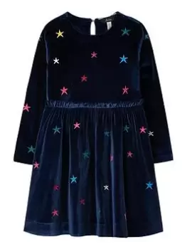 Image of Joules Girls Star Velour Dress - Navy, Size 7 Years, Women