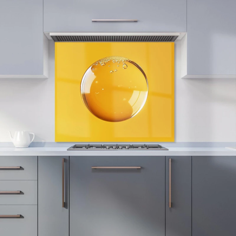Image of Warren Reed - Designer Solitary Yellow Bubble: A Closer Look Kitchen Splashback Size: 600mm x 750mm Multicolor Unisex 600mm x 750mm