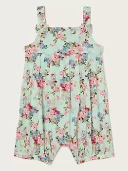 Image of Monsoon Baby Girls Posey Floral Romper - Mint, Green, Size 0-3 Months
