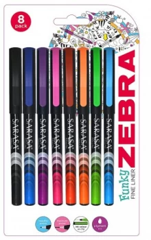 image of Zebra Sarasa Porous Fineliner Assorted Colours PK8