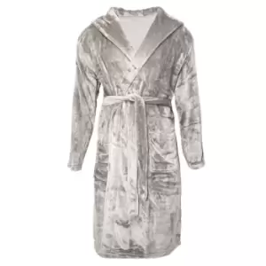 Image of Pierre Roche Mens Soft Touch Hooded Dressing Gown (L) (Grey)